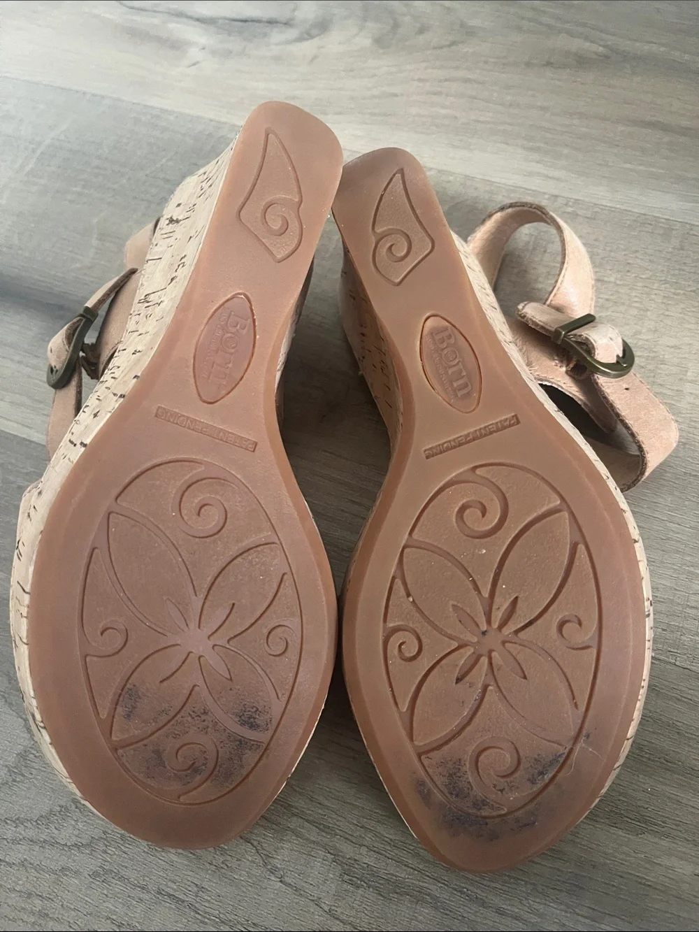 Born Tan Leather and Cork Wedge Sandals with Buckle Sustainable Eco Comfy Chic